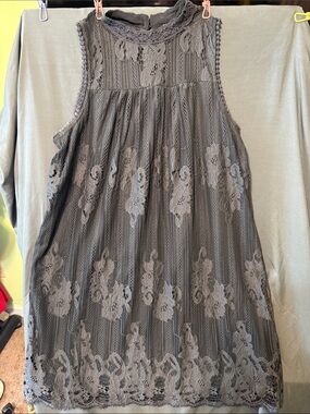 Maurices Gray Lace Overlay Sleeveless Dress